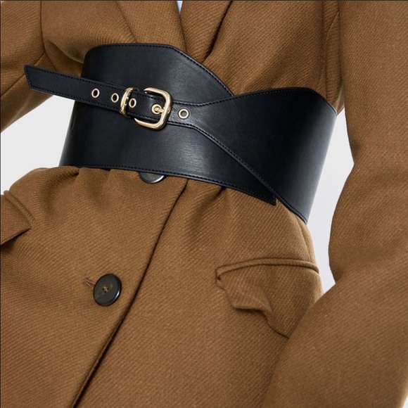 Zara Accessories Zara Wide Irregular Shape Belt Black And Gold